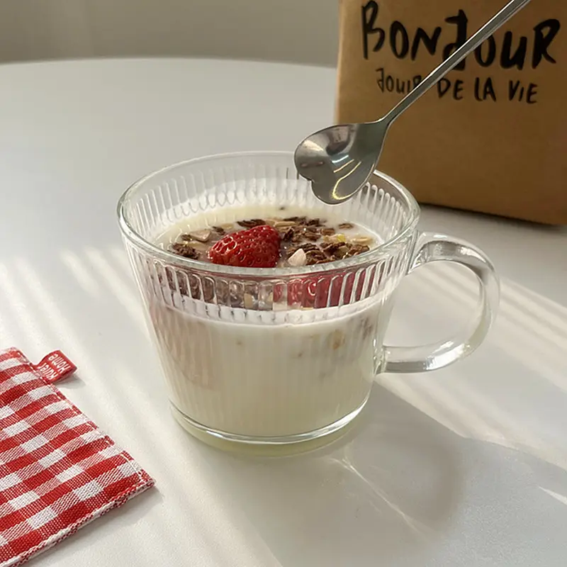 Simple Striped Milk Mug With Handle Vintage Iced Coffee Mug Breakfast Oatmeal Mug Juice Mugs Drinkware