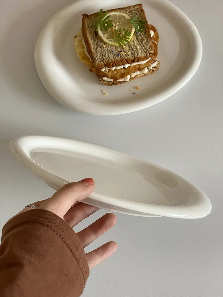 White Ceramic Breakfast Plate Creative Irregular Simple Western Food Plate Solid Color Salad Cake Plate
