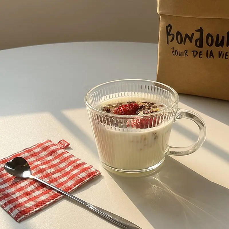 Simple Striped Milk Mug With Handle Vintage Iced Coffee Mug Breakfast Oatmeal Mug Juice Mugs Drinkware