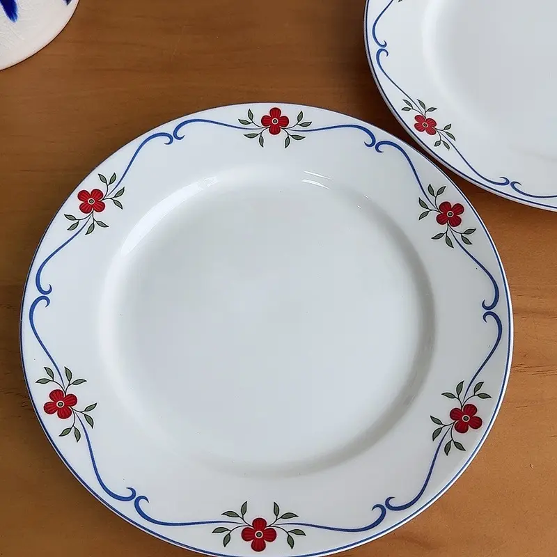 Creative Design Ceramic Breakfast Plate Flower Print Afternoon Tea Dessert Dish Household Round Disc 20cm Tableware