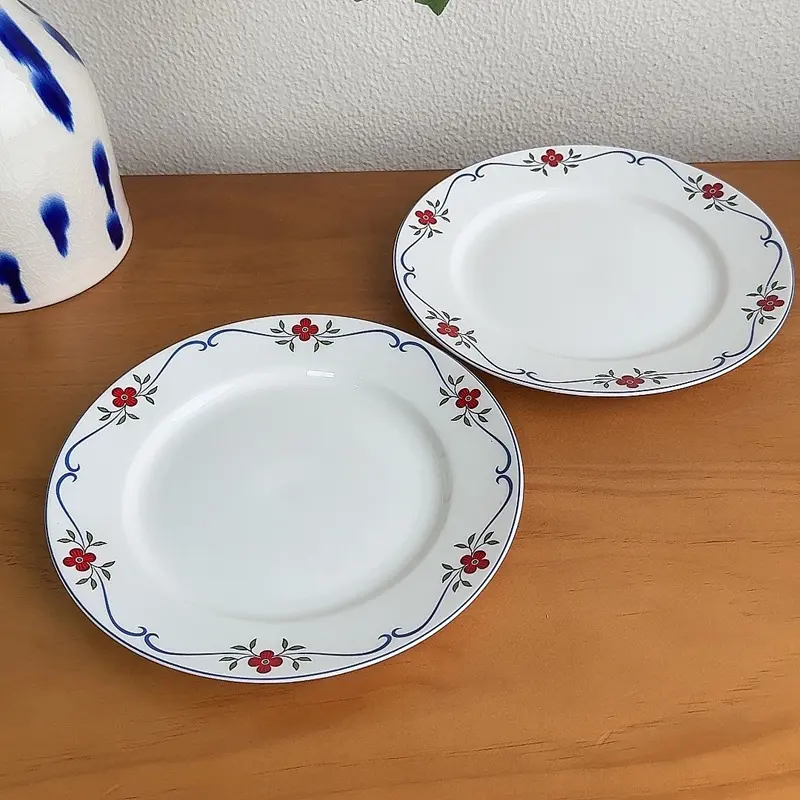 Creative Design Ceramic Breakfast Plate Flower Print Afternoon Tea Dessert Dish Household Round Disc 20cm Tableware