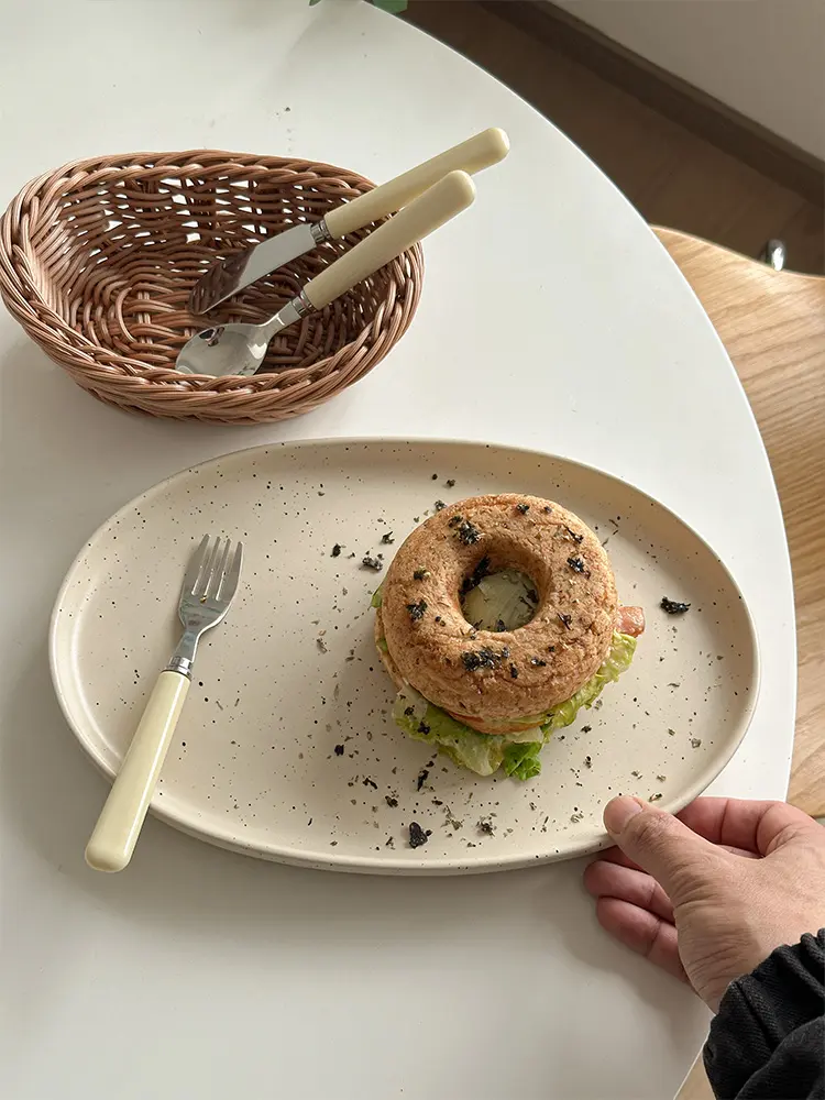 Splash Ink Oval Plate Ceramic Breakfast Dessert Plate Household Western Food Plate Pastry Plate 30cm