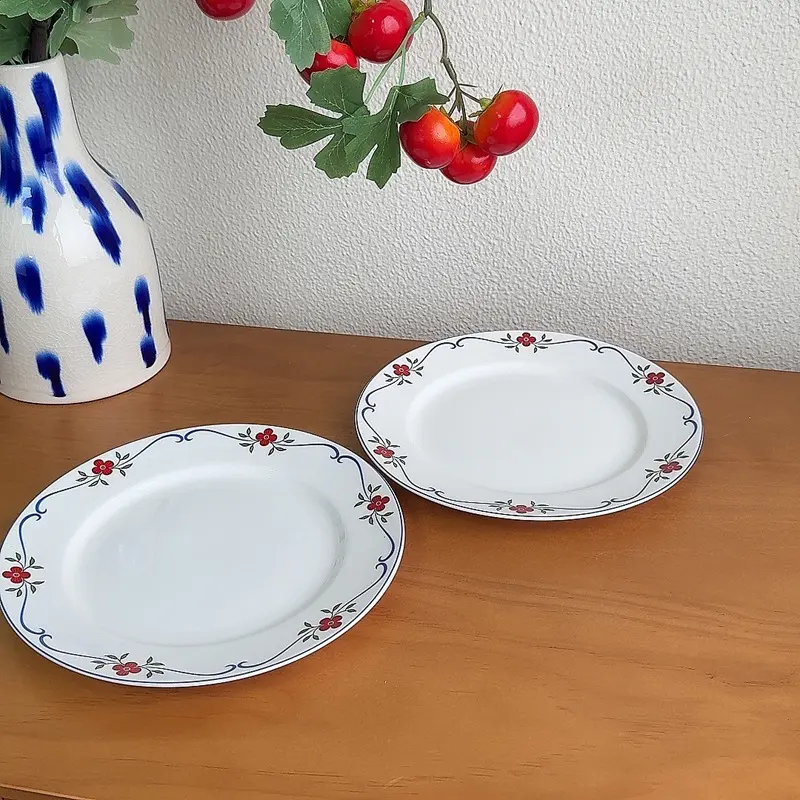 Creative Design Ceramic Breakfast Plate Flower Print Afternoon Tea Dessert Dish Household Round Disc 20cm Tableware