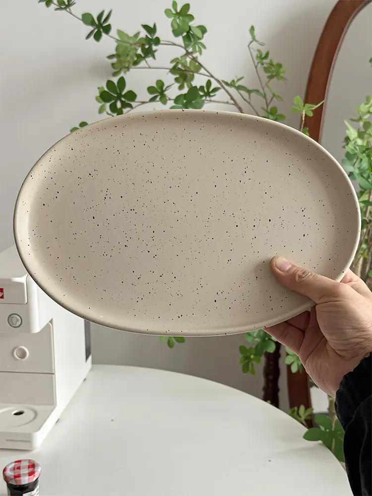 Splash Ink Oval Plate Ceramic Breakfast Dessert Plate Household Western Food Plate Pastry Plate 30cm