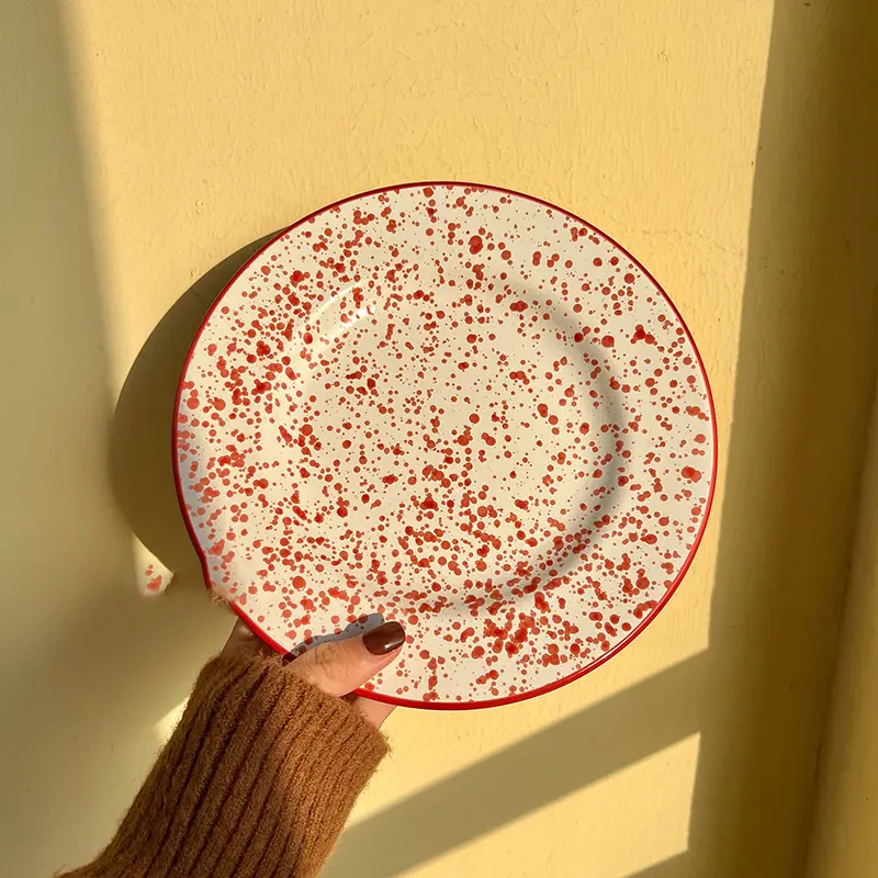 Korean Style Splash Ink Round Plate Ceramic Household Breakfast Snack Plate Cake Dessert Plate Ornaments Tableware