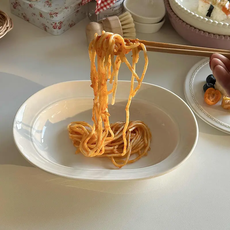 Simple Ceramic Oval Deep Dish Western Spaghetti Plate Solid Colour Breakfast Dessert Disc Kitchen Vegetable Plates