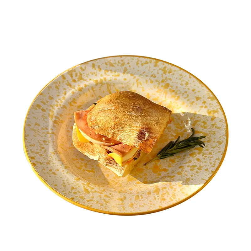 Korean Style Splash Ink Round Plate Ceramic Household Breakfast Snack Plate Cake Dessert Plate Ornaments Tableware