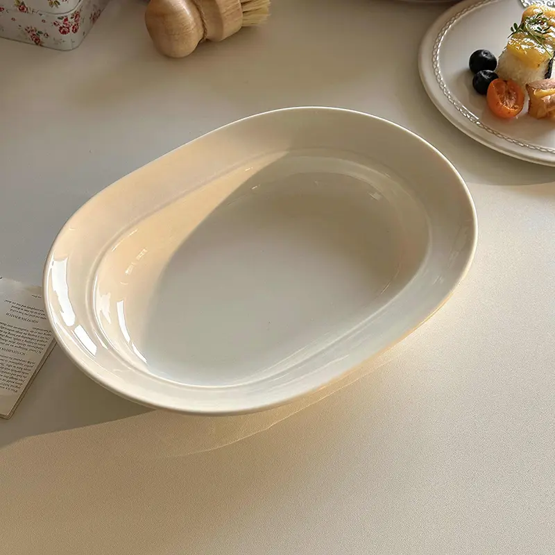 Simple Ceramic Oval Deep Dish Western Spaghetti Plate Solid Colour Breakfast Dessert Disc Kitchen Vegetable Plates