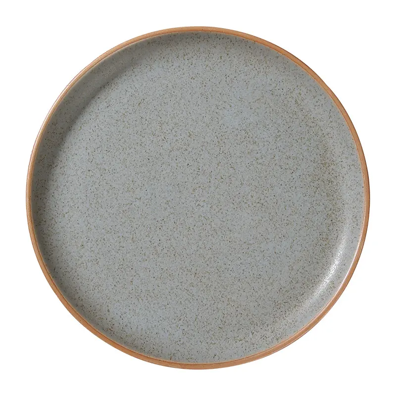 Household Ceramic Plate Vintage Round Steak Tray Restaurant Flat Dish Simple Western Disc Kitchen Tableware ﻿