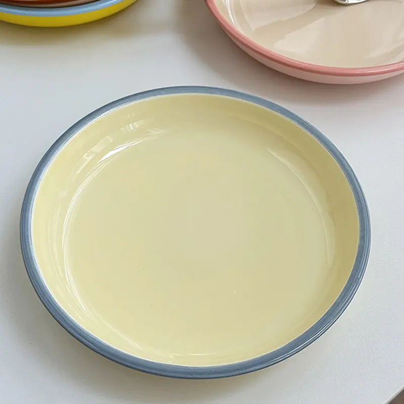 Korean Style Simple Ceramic Bread Plates Household Underglaze Colored Breakfast Toast Disc Afternoon Tea Snack Pastry Plate