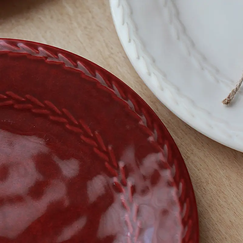 21.5cm Ceramic Embossed Breakfast Plate French Delicate Western Steak Dish Dessert Disc Solid Color Tableware