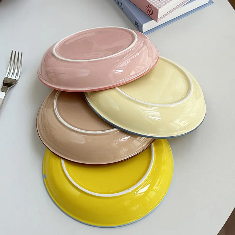 Korean Style Simple Ceramic Bread Plates Household Underglaze Colored Breakfast Toast Disc Afternoon Tea Snack Pastry Plate
