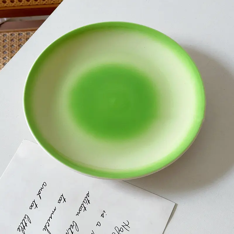 Gradient Coloured Ceramic Plates High Quality Dessert Cake Round Plate Exquisite Kiln Transformed Dinner Plates Tableware