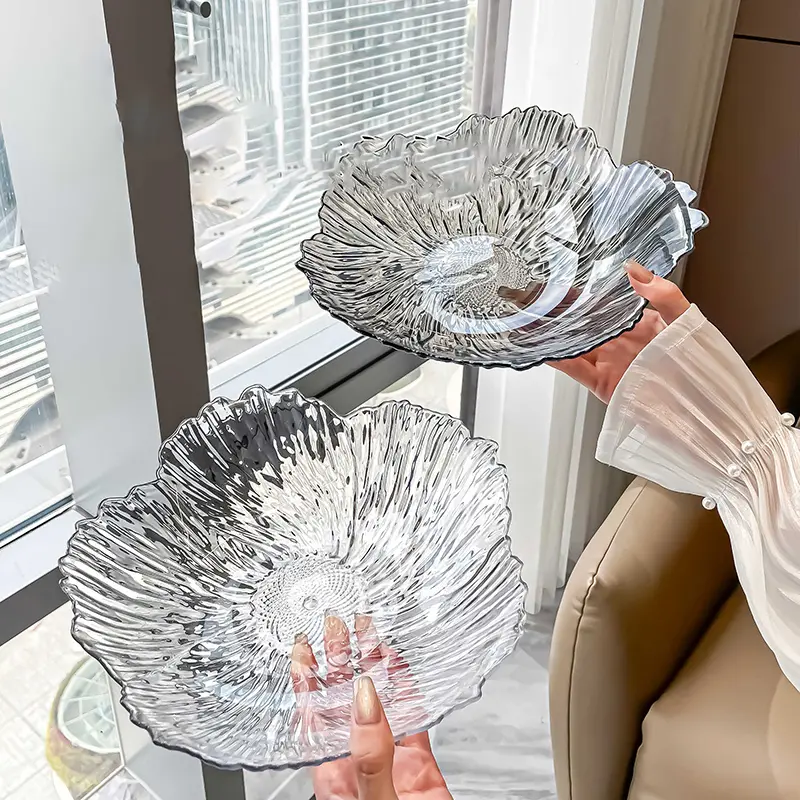 26cm Irregular Fruit Plate Home Living Room Dried Fruit Candy Placement Plates Transparent Light Luxury Salad Tray