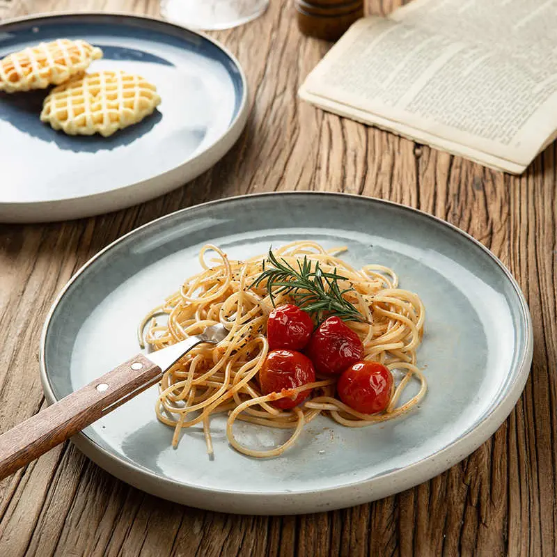 Crude Pottery Steak Plate 25.4cm Ceramic Western Food Plates Household Flat Dish Simple Spaghetti Dishes Dessert Tray