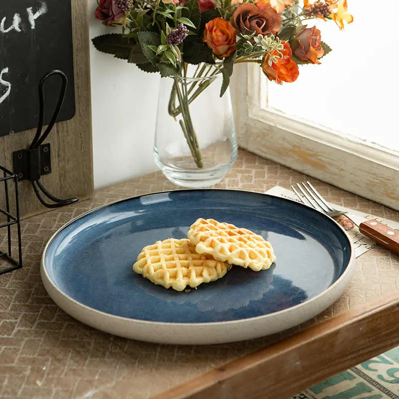 Crude Pottery Steak Plate 25.4cm Ceramic Western Food Plates Household Flat Dish Simple Spaghetti Dishes Dessert Tray