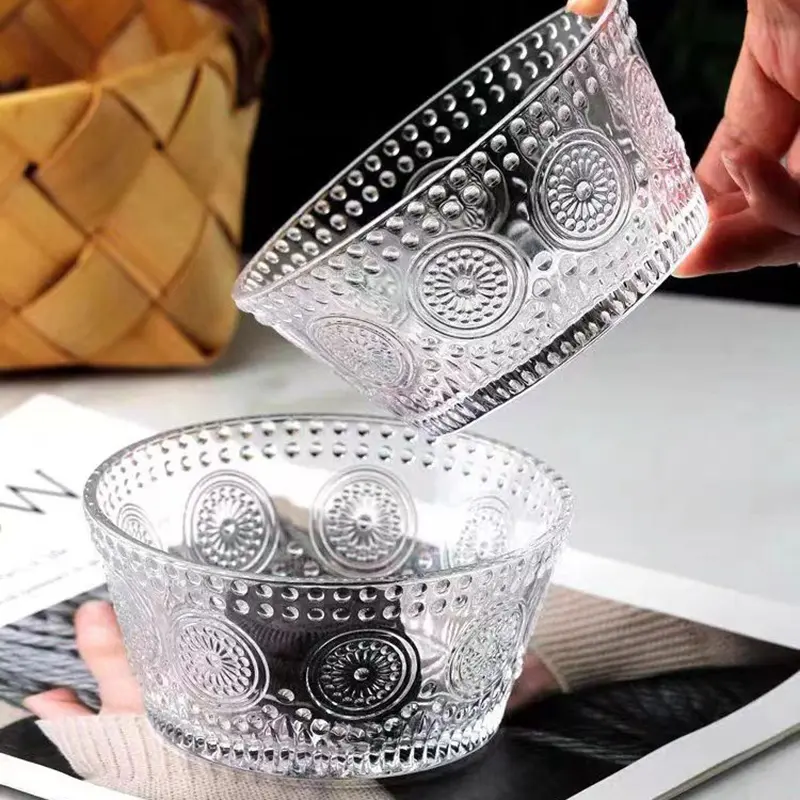 Light Luxury Transparent Glass Dessert Bowls Fruit Salad Bowl Household Yoghurt Ice Cream Bowls Tableware