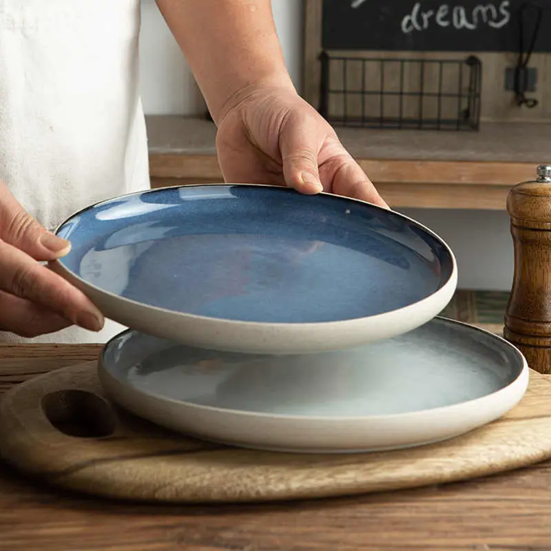 Crude Pottery Steak Plate 25.4cm Ceramic Western Food Plates Household Flat Dish Simple Spaghetti Dishes Dessert Tray