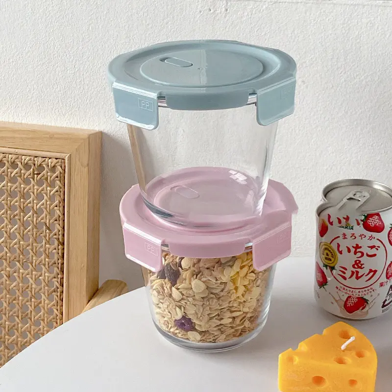 600ml Glass Bowl With Lid Student Lunch Box Home Nuts Dry Food Storage Jar Fruit Yogurt Salad Bowls
