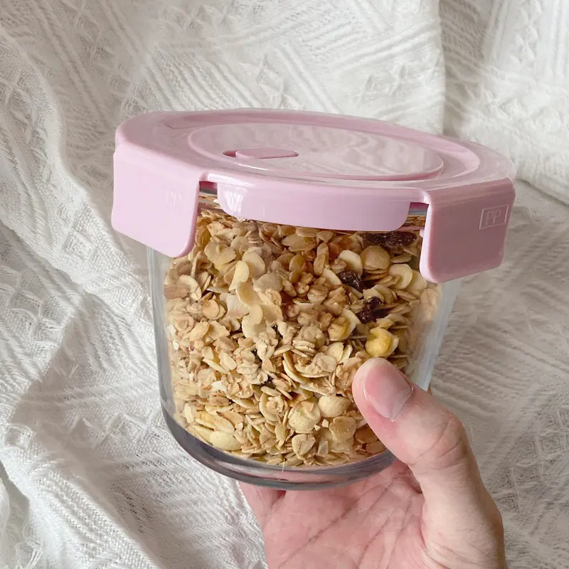 600ml Glass Bowl With Lid Student Lunch Box Home Nuts Dry Food Storage Jar Fruit Yogurt Salad Bowls