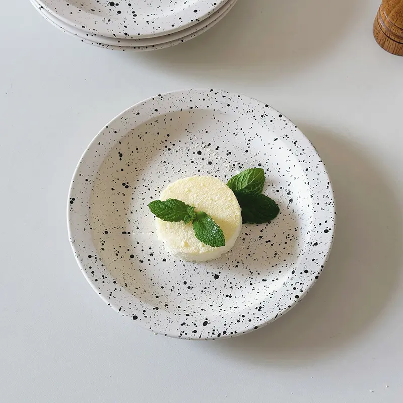 Simple Ceramic Ink Splash Round Plate Creative Dessert Pastry Plate Household Breakfast Plate Tableware