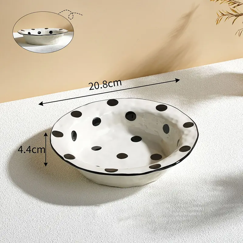 Korean Irregular Ceramic Straw Hat Plate Household Polka Dot Salad Plate Western Spaghetti Plate Creative Kitchen Tableware