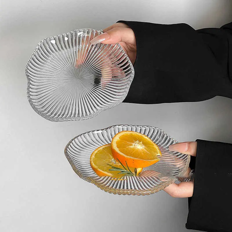 Creative Glass Condiment Dish Irregular Dip Saucer Household Simple Fruit Dessert Plate Afternoon Tea Pastry Disc