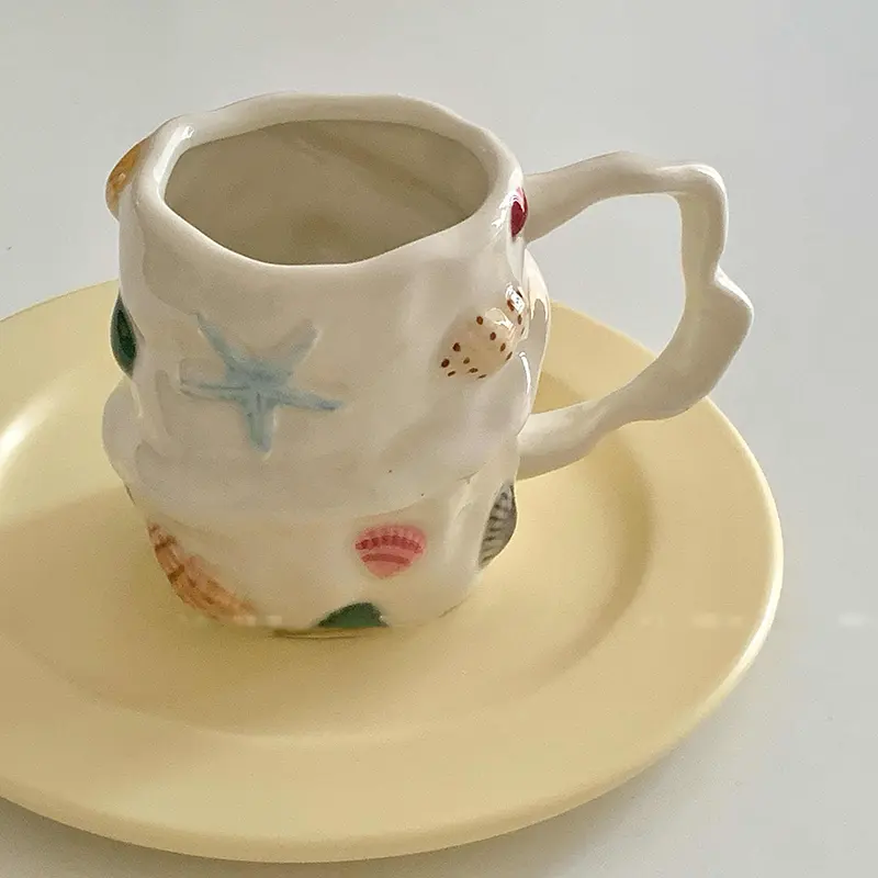 350ml Irregular Ceramic Cup Creative Office Coffee Cups Hand-painted Home Breakfast Milk Mug Drink Ware