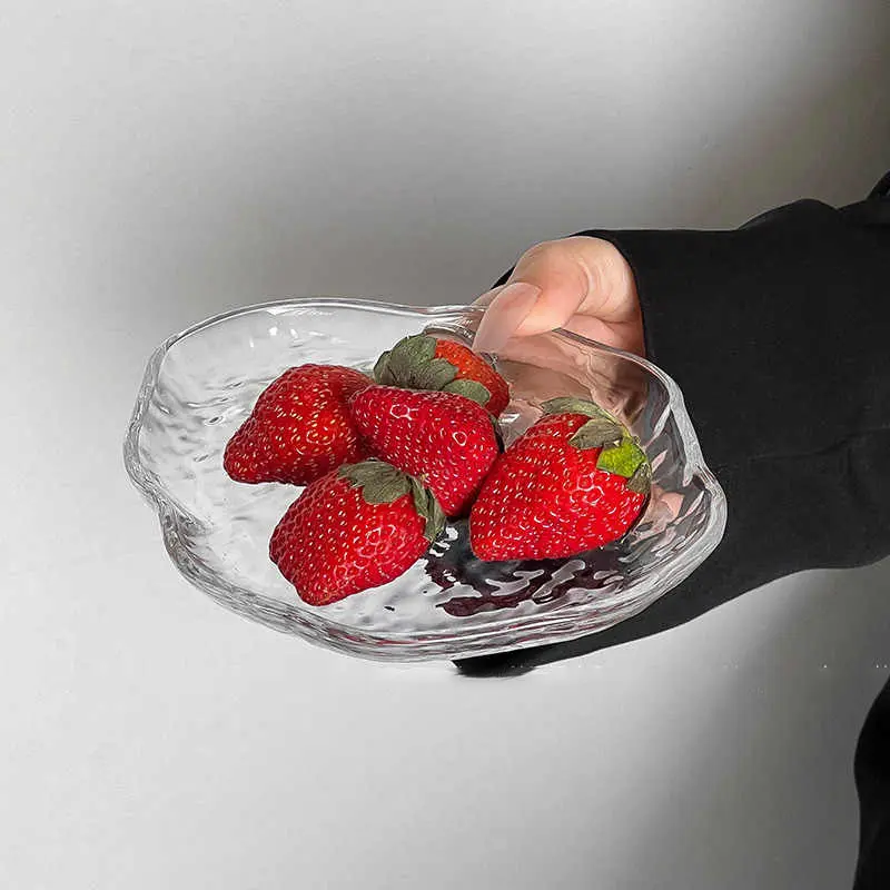 Creative Glass Condiment Dish Irregular Dip Saucer Household Simple Fruit Dessert Plate Afternoon Tea Pastry Disc