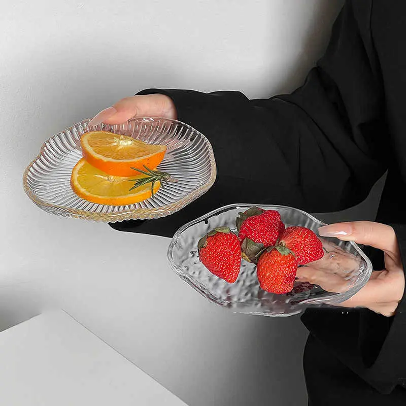 Creative Glass Condiment Dish Irregular Dip Saucer Household Simple Fruit Dessert Plate Afternoon Tea Pastry Disc