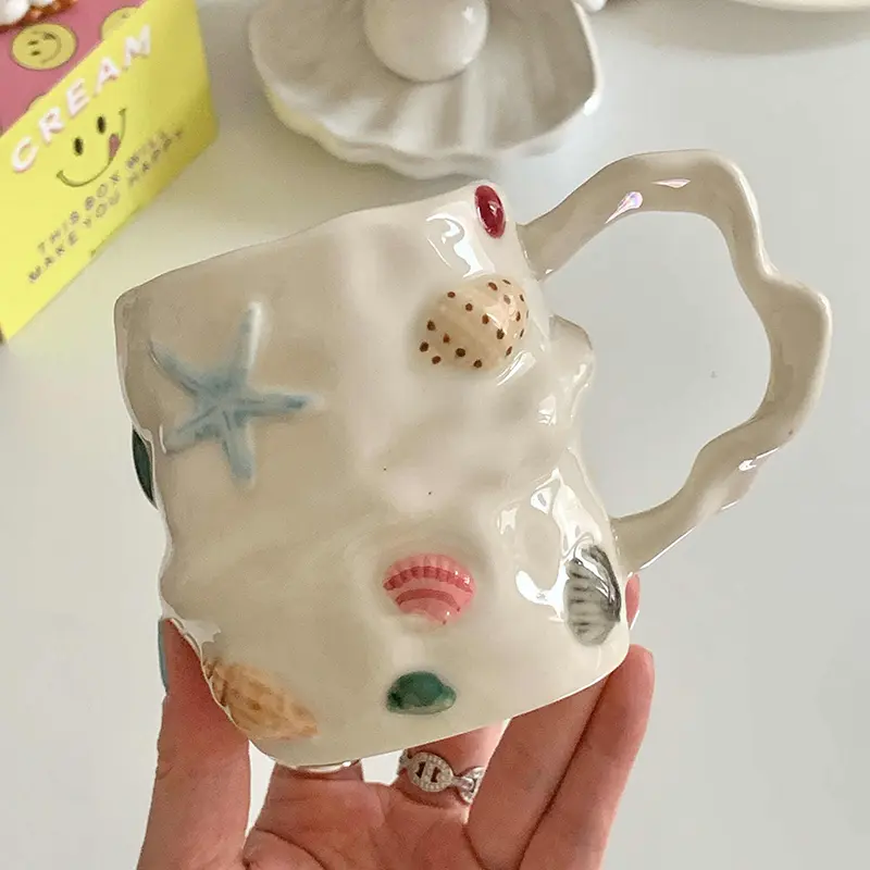 350ml Irregular Ceramic Cup Creative Office Coffee Cups Hand-painted Home Breakfast Milk Mug Drink Ware
