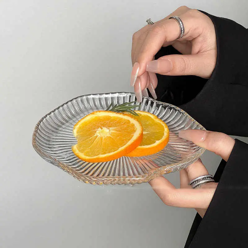 Creative Glass Condiment Dish Irregular Dip Saucer Household Simple Fruit Dessert Plate Afternoon Tea Pastry Disc