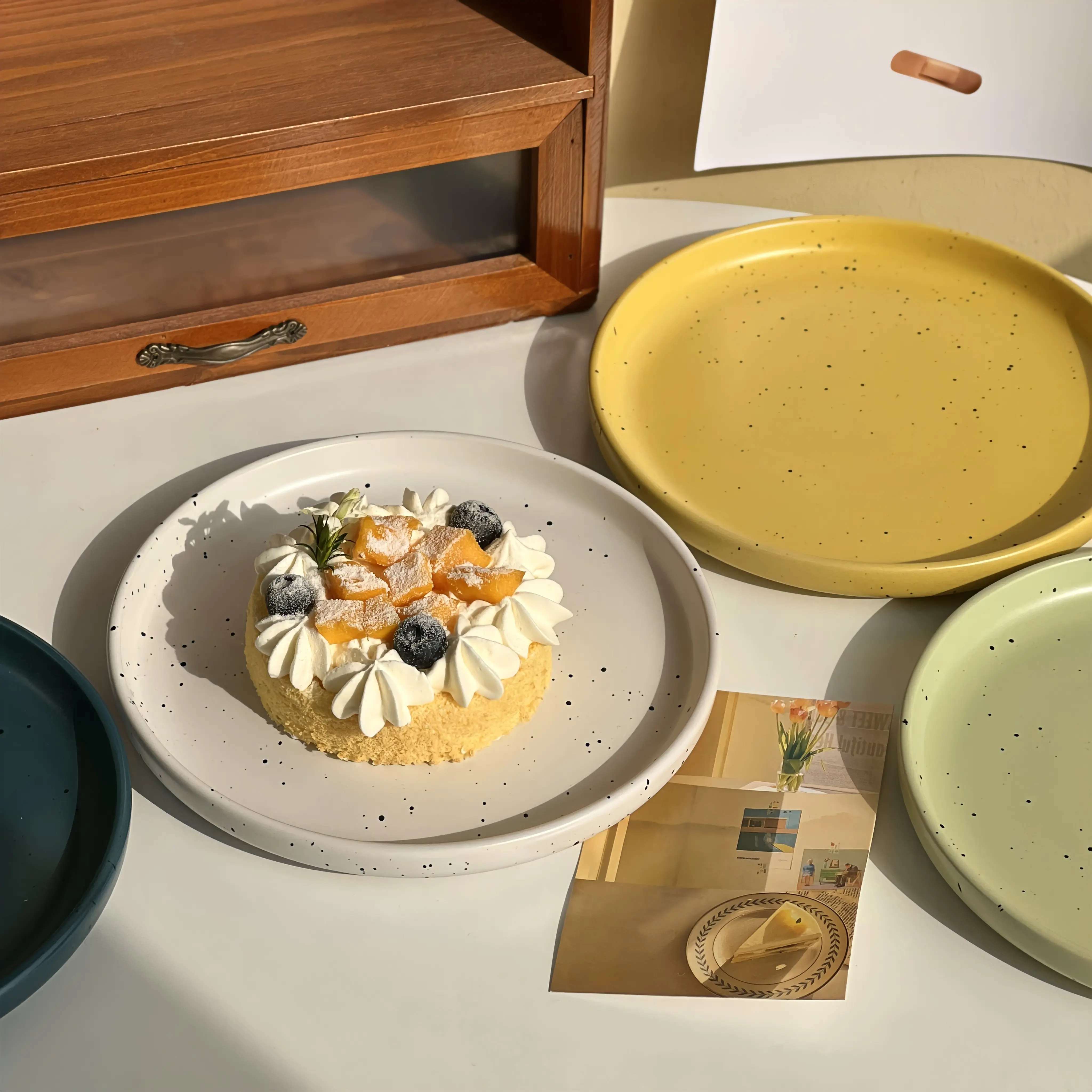 Ink Splash Ceramic Plate Simple Retro Western Food Disc Steak Pasta Dinner Platter Fruit Dessert Tray Vegetable Salad Dish