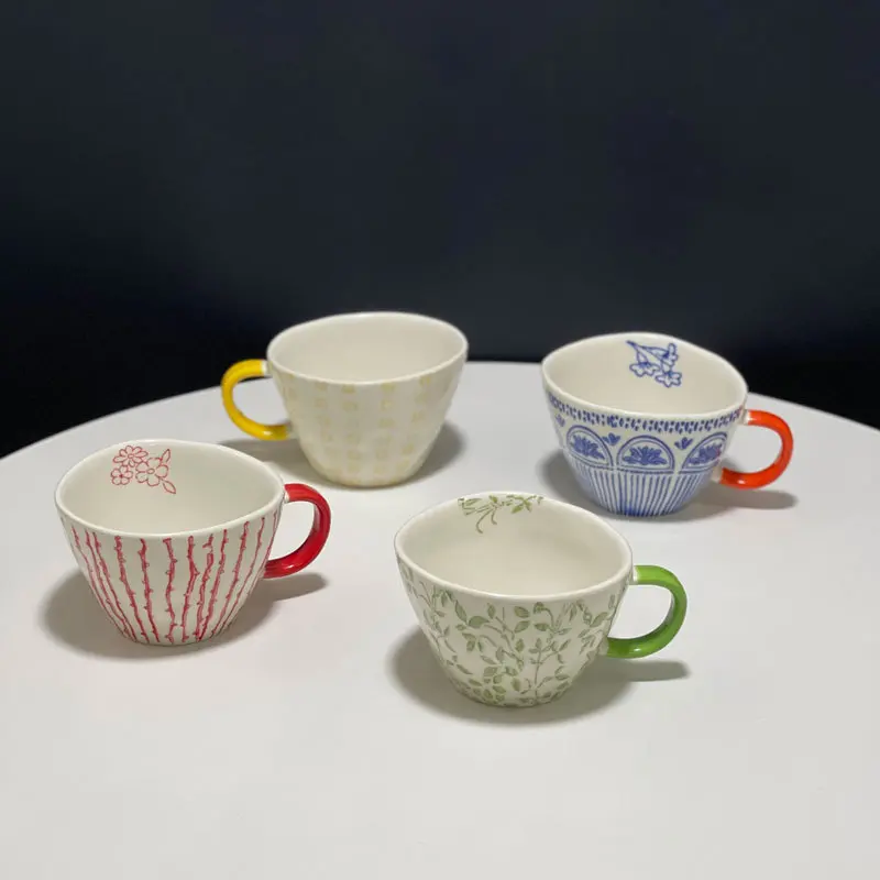 Handmade Irregular Ceramic Mug Nordic Household Creative Juice Cup With Handle Breakfast Milk Coffee Cups Hand-painted Mugs