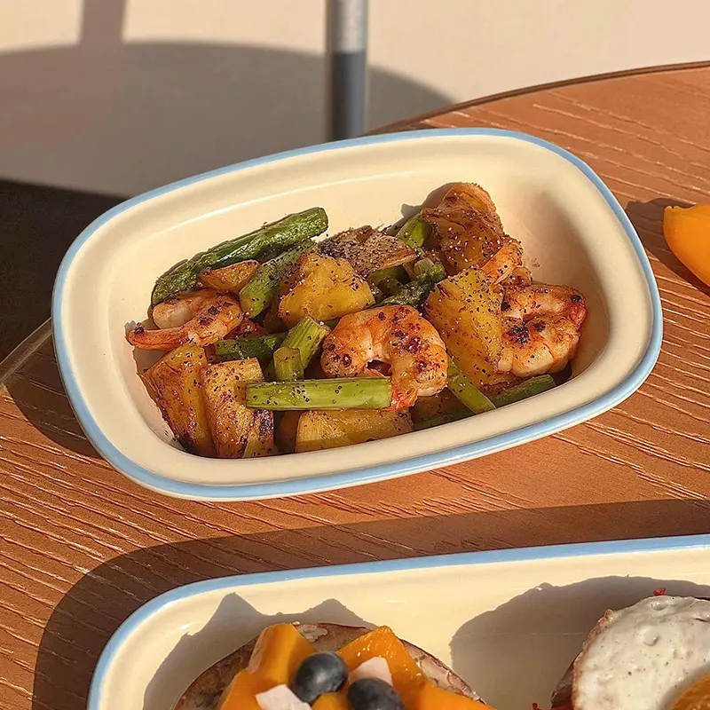 Korean Style Letter Printing Ceramic Tableware Contrast Colours Yoghurt Bowl Round Breakfast Plate Rectangular Dinner Dish