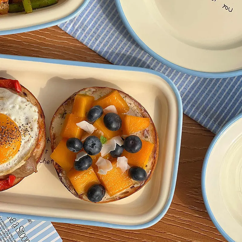 Korean Style Letter Printing Ceramic Tableware Contrast Colours Yoghurt Bowl Round Breakfast Plate Rectangular Dinner Dish