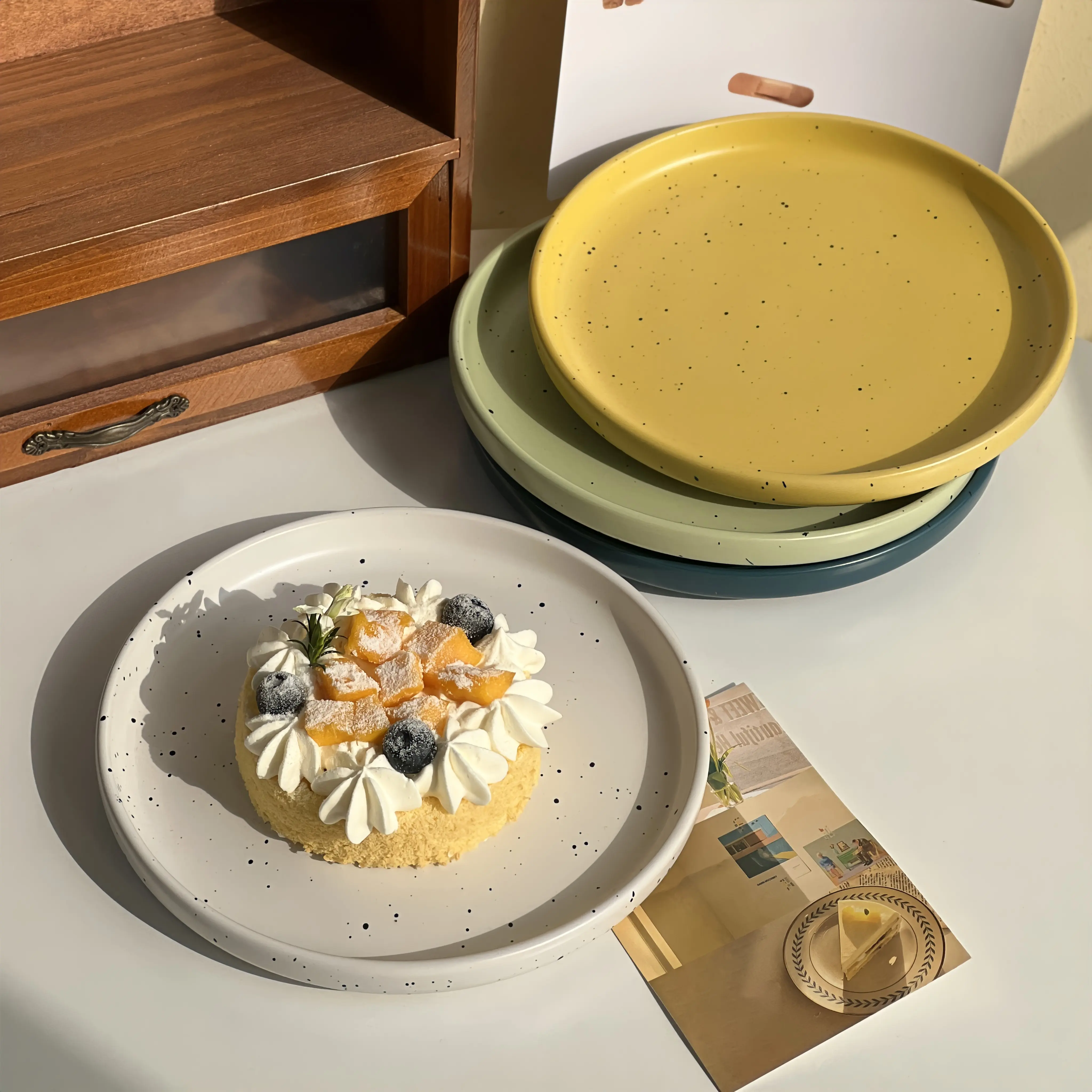 Ink Splash Ceramic Plate Simple Retro Western Food Disc Steak Pasta Dinner Platter Fruit Dessert Tray Vegetable Salad Dish