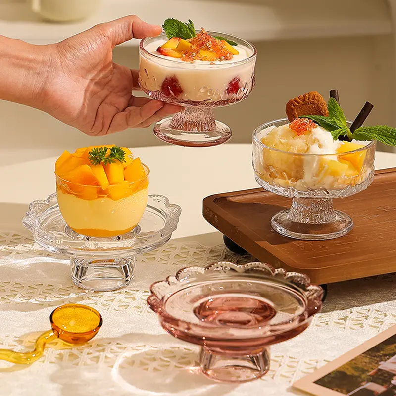Ice Cream Cups Tall Ice-cream Yoghurt Bowl Dessert Cup Glass Cups Delicate Pastry Cake Plate Restaurant Ornament