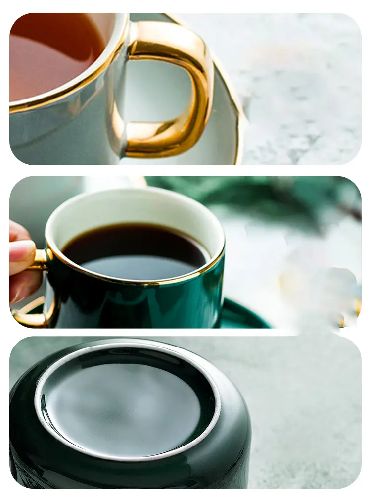 European Luxury Gold Rimmed Coffee Cups And Saucers Household 220ml Ceramic Cups And Saucers Afternoon Tea Drinkware