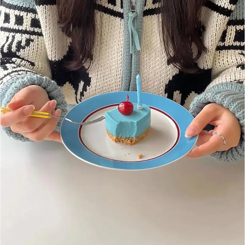 Simple Designed Ceramic Round Plates Breakfast Dessert Cake Salad Dish Western Foods Spaghetti Sneak Plates Flat Plate