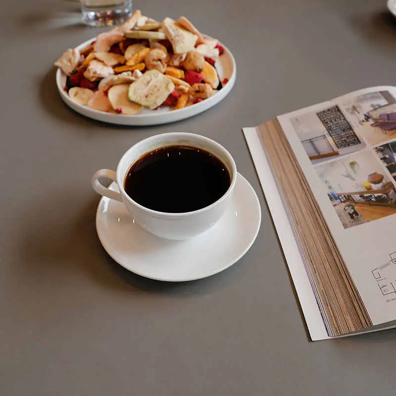 Simple Bone China Coffee Cups And Saucers White European Latte Pull Cups Snack Plates Delicate Coffee Accessories
