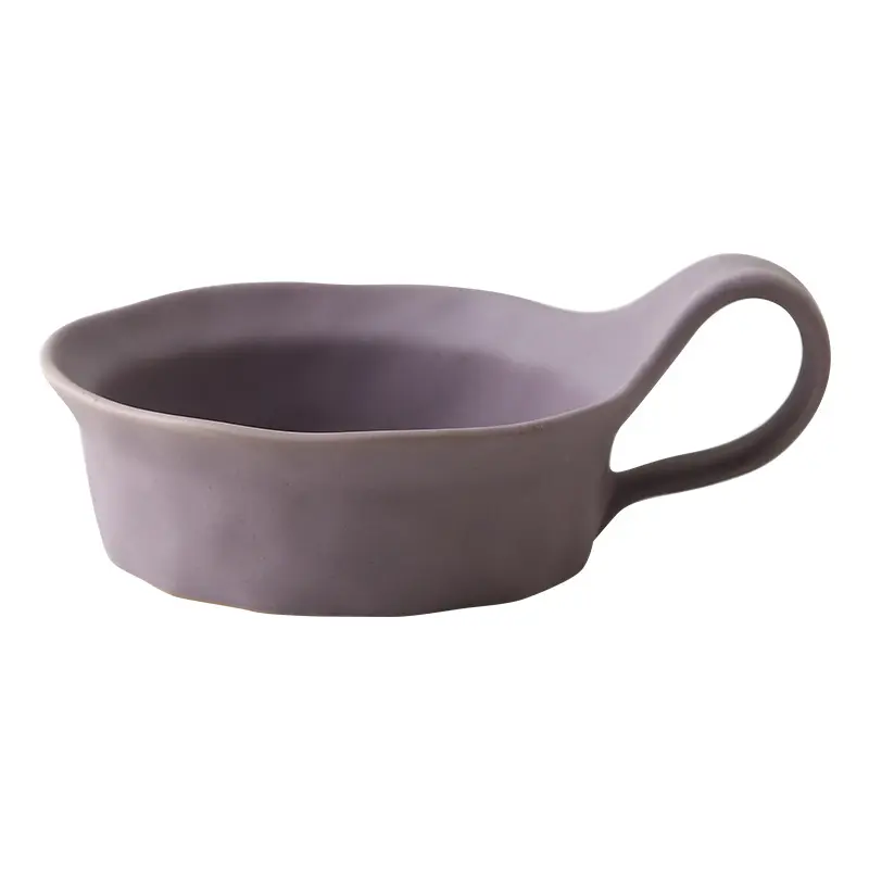 Rough Ceramic Bowl with Handle Fruit Vegetable Salad Plate Breakfast Yogurt Oatmeal Bowls Home Ice Cream Dessert Deep Dish