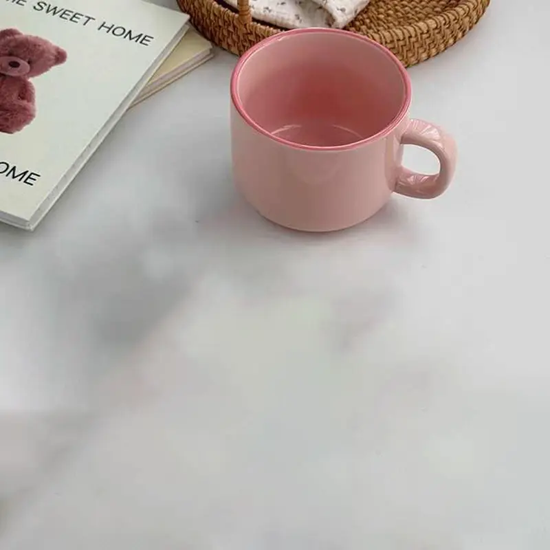 Pink Ceramic Cup Girls Cute Coffee Cups Breakfast Milk Oatmeal Mug Office Water Cup Birthday Gift Drinkware