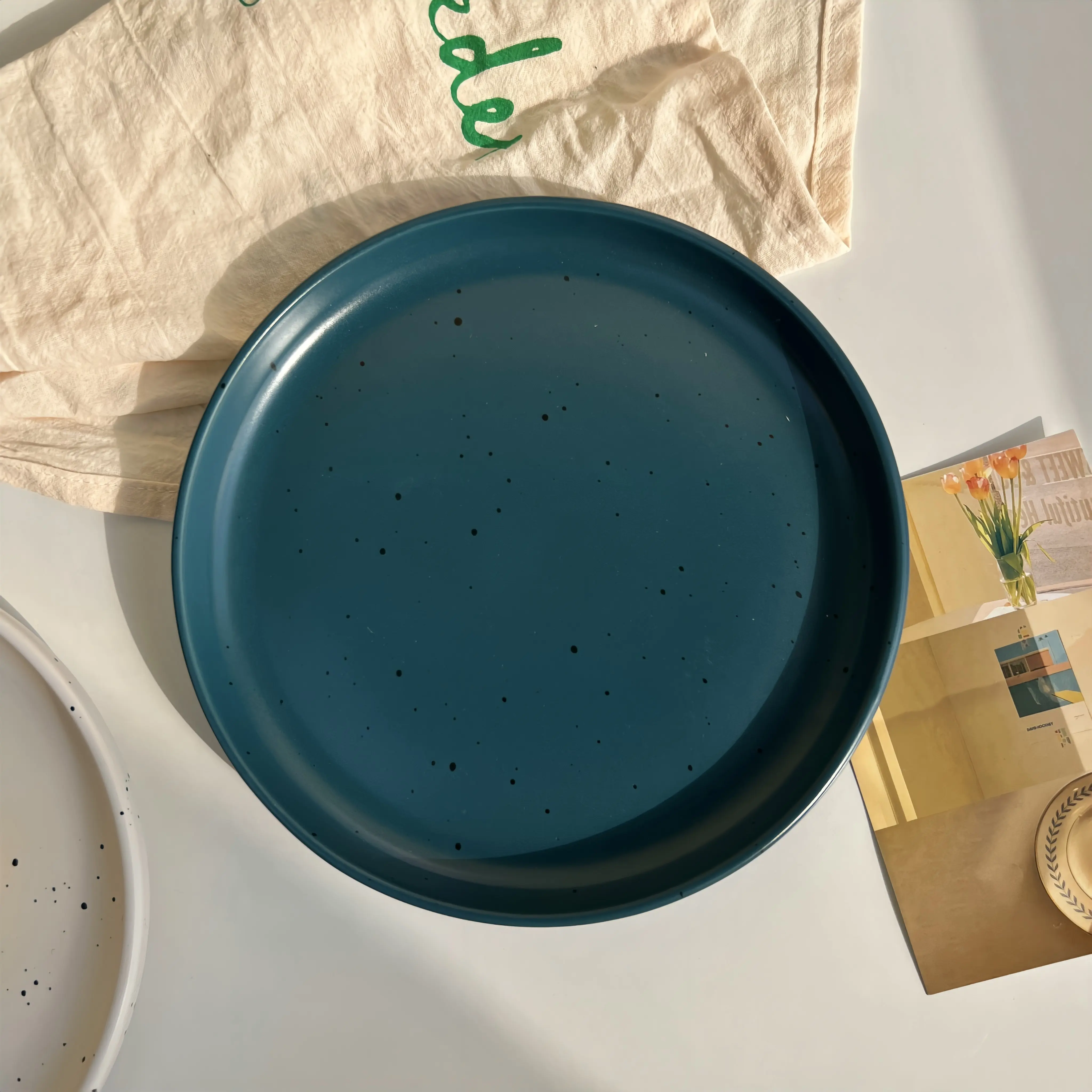 Ink Splash Ceramic Plate Simple Retro Western Food Disc Steak Pasta Dinner Platter Fruit Dessert Tray Vegetable Salad Dish