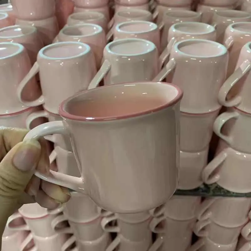 Pink Ceramic Cup Girls Cute Coffee Cups Breakfast Milk Oatmeal Mug Office Water Cup Birthday Gift Drinkware