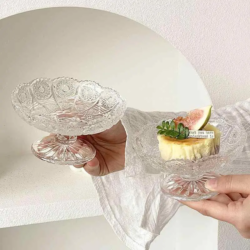 Glass High Fruit Plate Home Creative Mini Dessert Snacks Tray Exquisite Candy Dish Ornaments