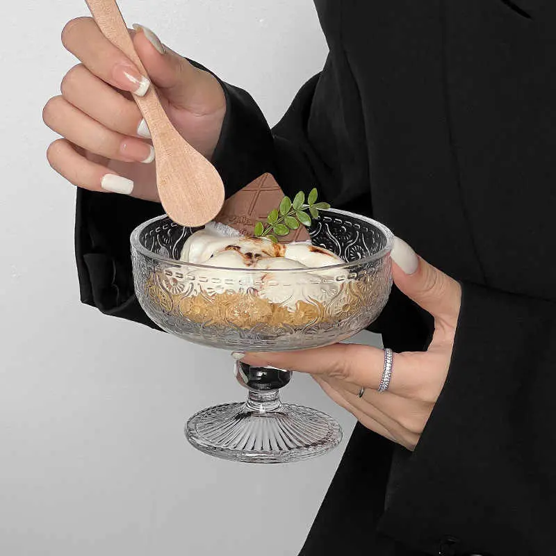 Glass Ice Cream Cup Tall Yoghurt Dessert Bowl Simple Cocktail Cups 300ml Milkshake Pudding Cups