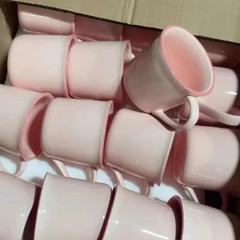 Pink Ceramic Cup Girls Cute Coffee Cups Breakfast Milk Oatmeal Mug Office Water Cup Birthday Gift Drinkware