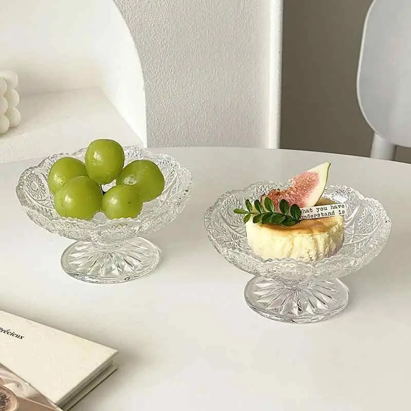 Glass High Fruit Plate Home Creative Mini Dessert Snacks Tray Exquisite Candy Dish Ornaments
