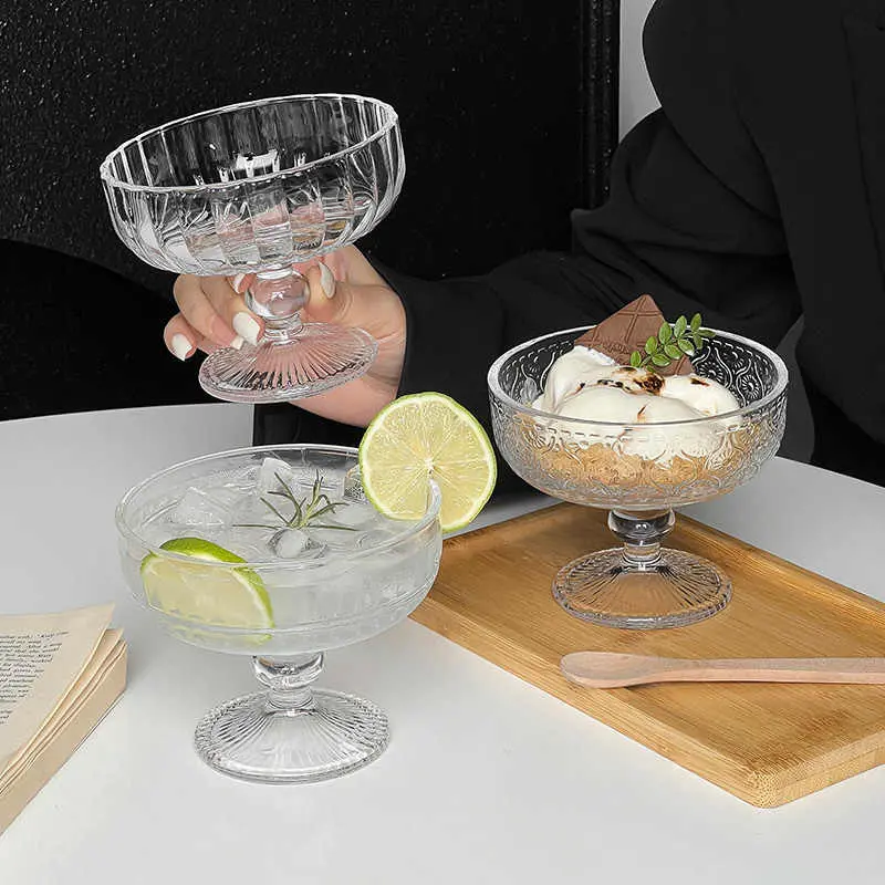 Glass Ice Cream Cup Tall Yoghurt Dessert Bowl Simple Cocktail Cups 300ml Milkshake Pudding Cups